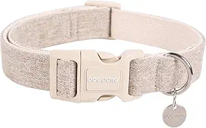 DOGWONG Cotton Hemp Dog Collar – Heavy-Duty Natural Fabric