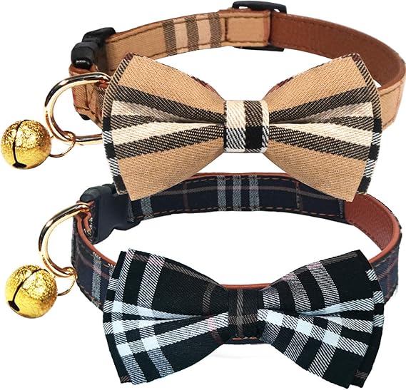 KUDES 2-Pack Dog Collars with Bow Tie and Bells – Adjustable and Stylish