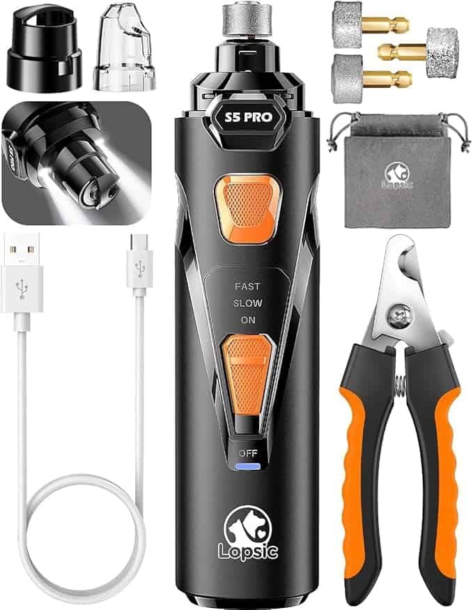 LOPSIC Dog Nail Grinder with LED Lights and Multiple Grinding Heads