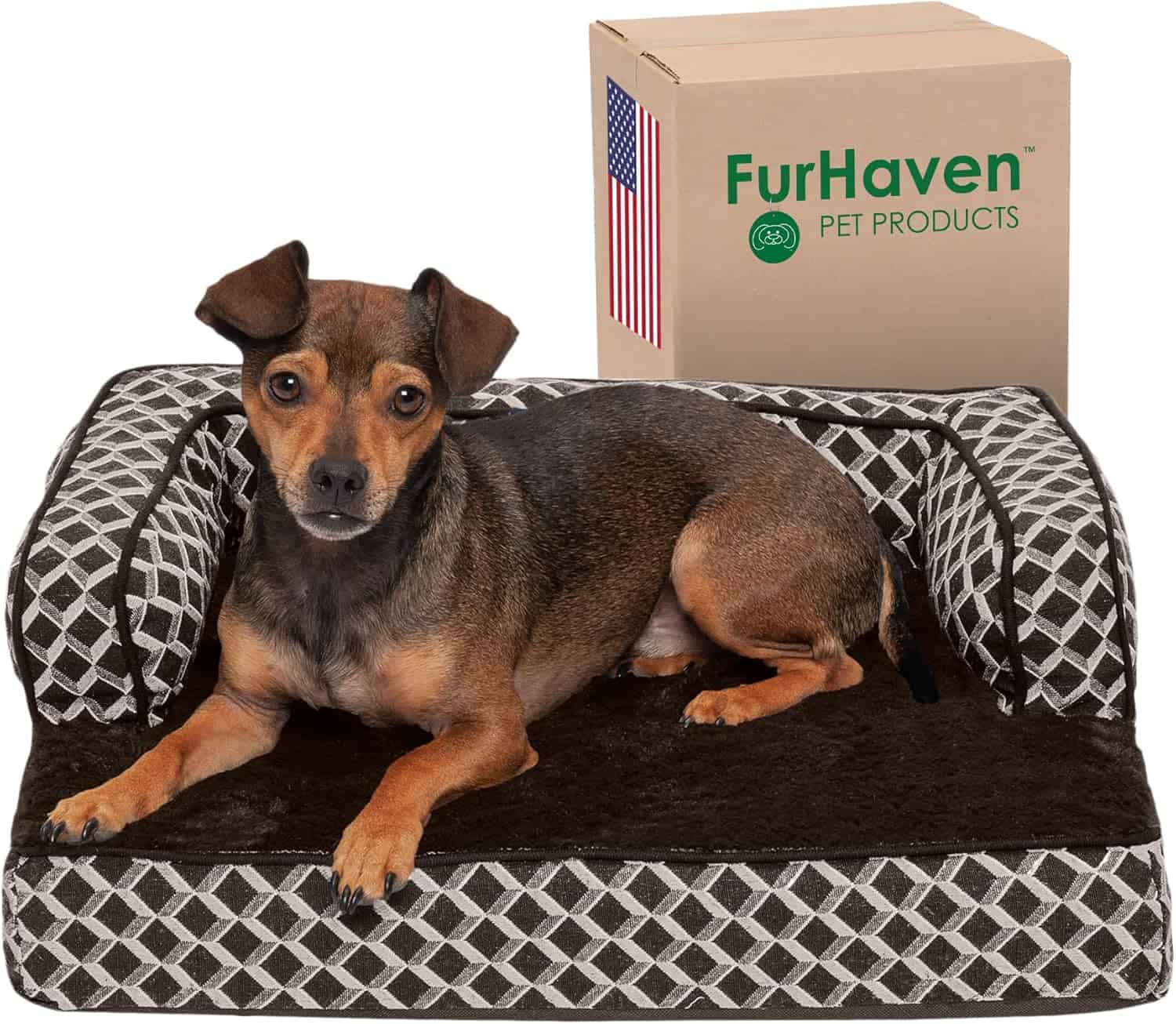 FurHaven Plush and Velvet Sofa-Style Orthopedic Dog Bed